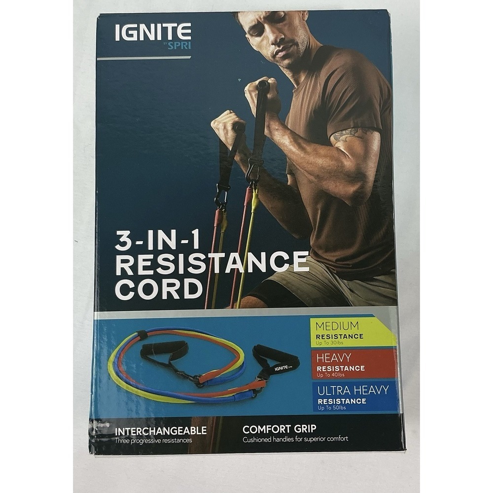 Ignite by SPRI 3-in-1 Resistance Cord Set Medium Heavy Ultra Heavy Exercise